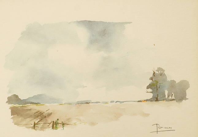 Continental School, watercolour, Farmland landscape, indistinctly signed, 24 x 34cm. Condition - good